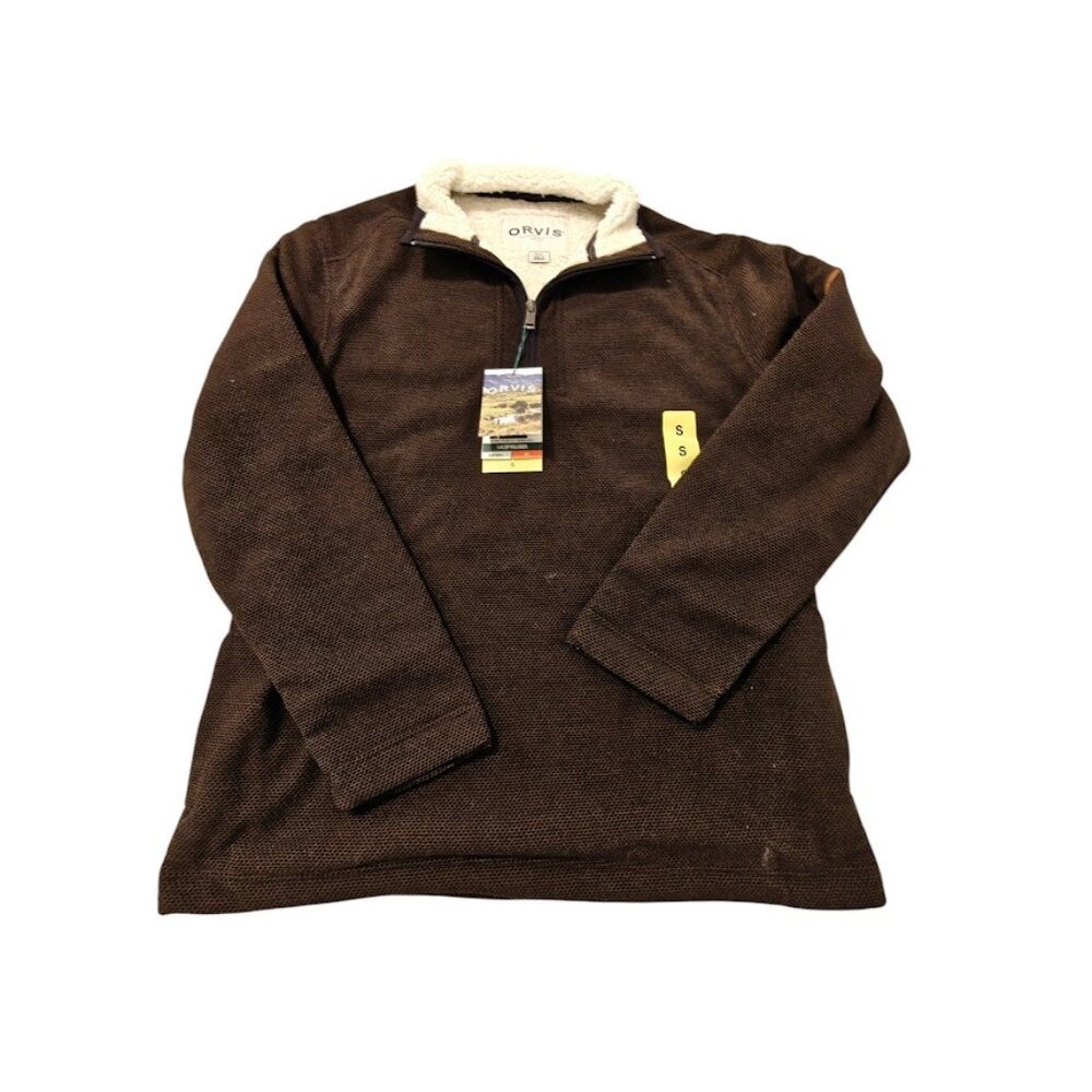 Orvis Men's Brown Small Quarter Zip Fleece Pullover Sweater Pocket New With Tags